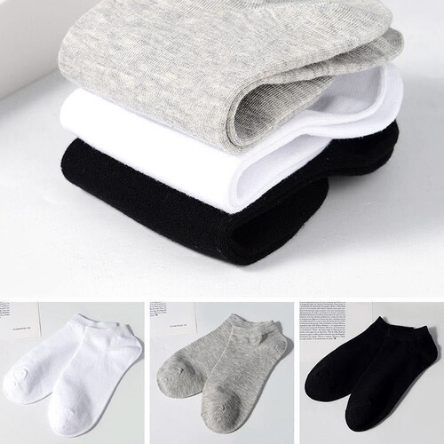 Men's Summer Black and White Grey Ship Socks Pure Color Women's Summer Short Cuff Anti-Odor Absorbent Street Stall Socks Zhuji Wholesale