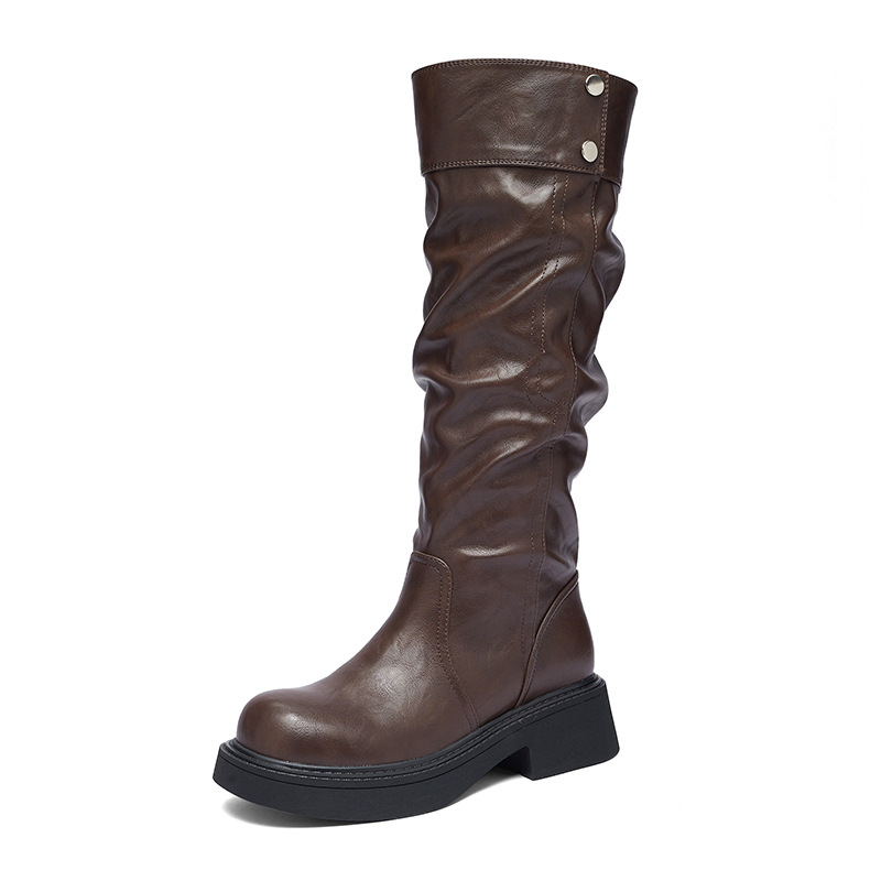 Botas de caída de agosto para mujeres otoño y invierno 2026 nuevas botas Martin de caída alta con base gruesa retro de lana delgada botas de pila
