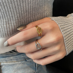 新款時尚復古金屬戒指簡約纏繞開口可調節食指指環鏤空氣質飾品