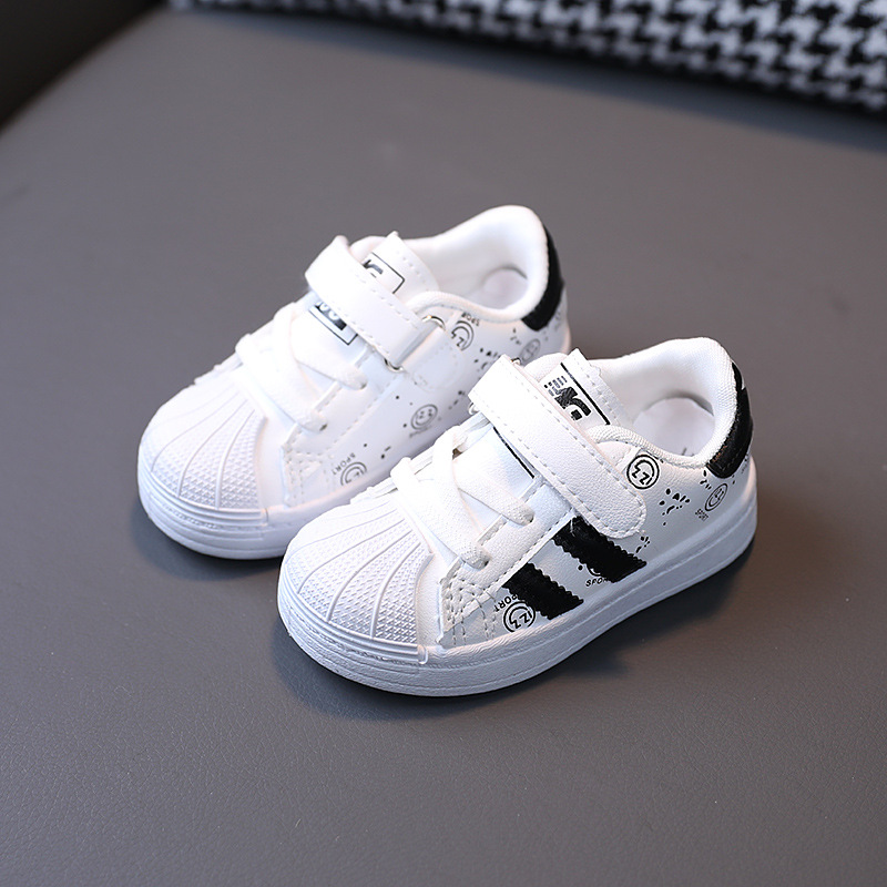 Chiren's sports boys girls' shell top board 2023 Spring and Autumn Korean version, boys' baby white shoes, 1-3 years_voghion.com