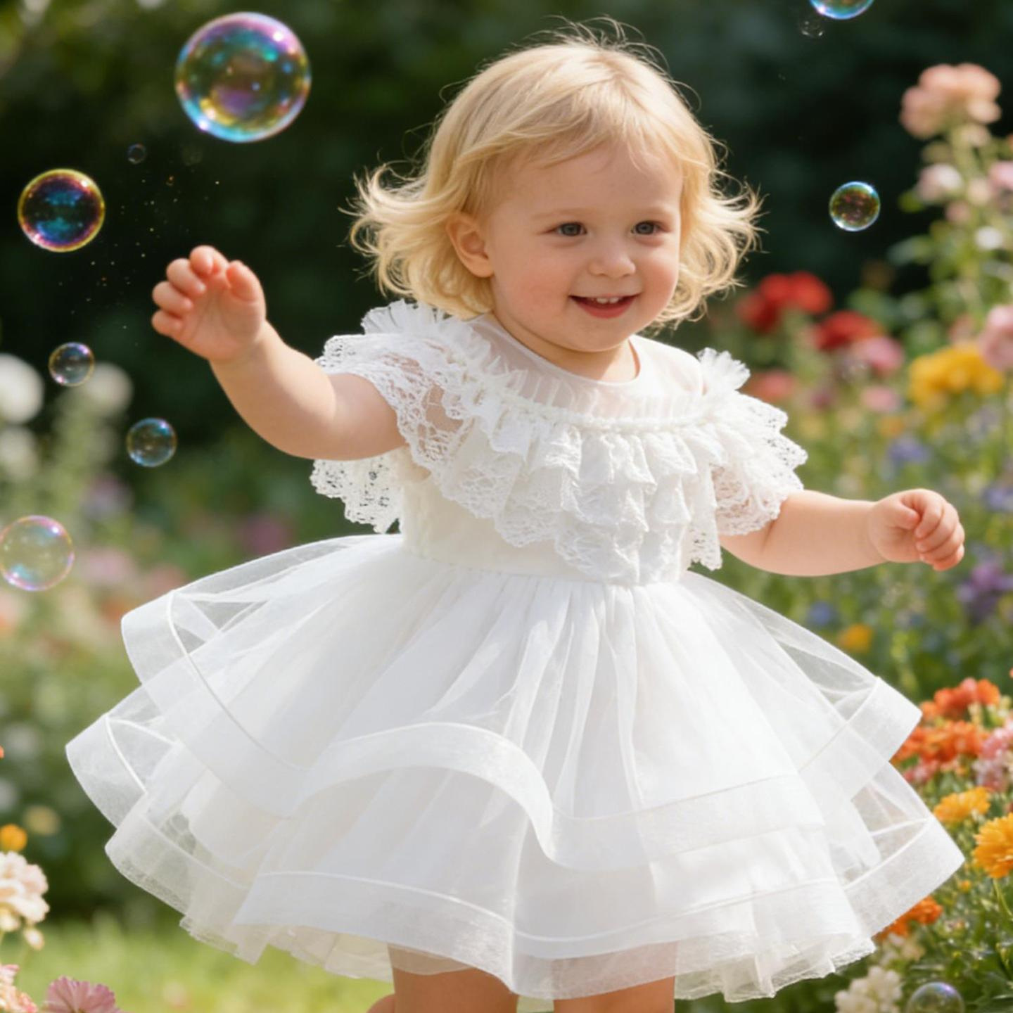 Vestido de verano 2026 de nuevo estilo para niñas, vestido con encaje, falda tutú de malla, vestidos infantiles