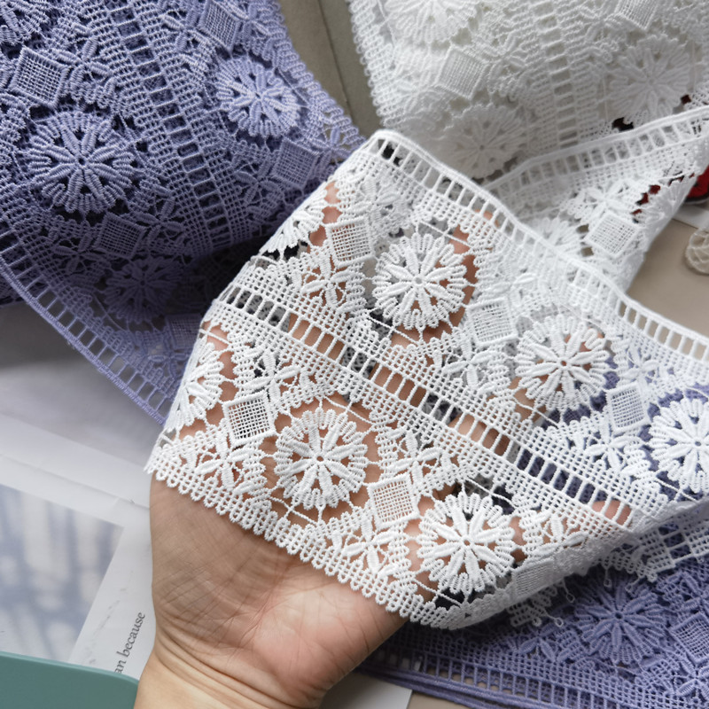 3米牛奶丝圆圈花边浅紫色白色镂空窗帘沙发垫服装镂空拼接花边
