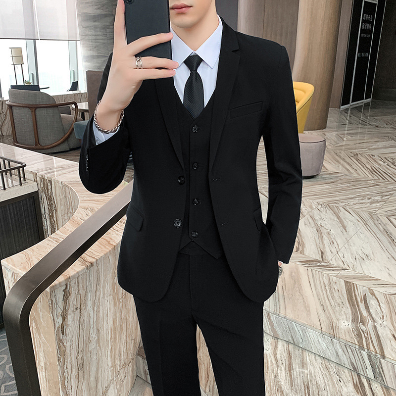 Suit suit Best Man Full Set Non-ironing Slim Groom Wedding Dress Business Professional Casual Formal Suit Men's Small Suit