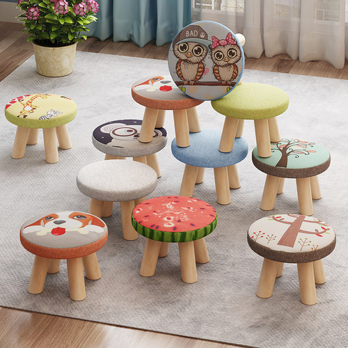 Small wooden round low stool for home, cute children's sofa stool, baby chair, cartoon stylish creative small stool