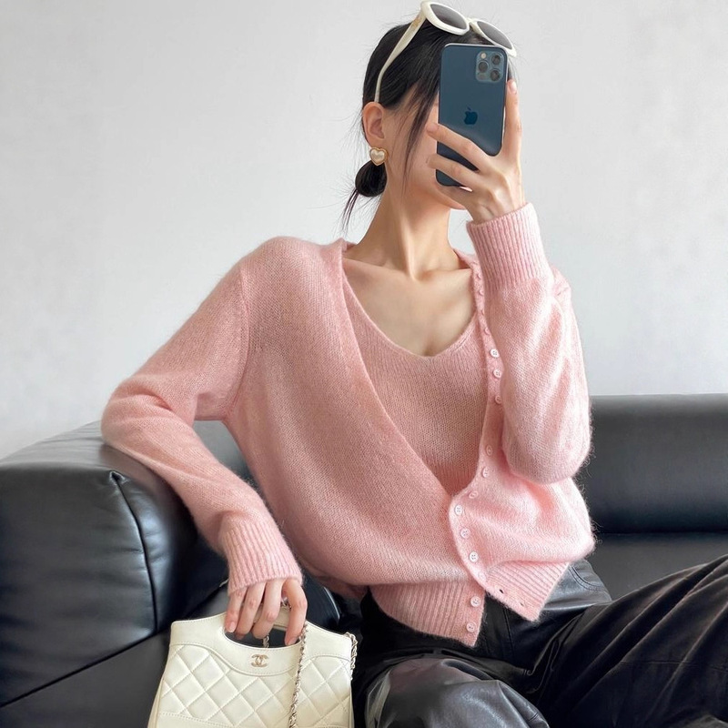 Same Origin as Cabinet Goods! Ed+ Woolen 25 Autum New Sheep Wool and Mohair Blended Wool Vest Cardigan G100813