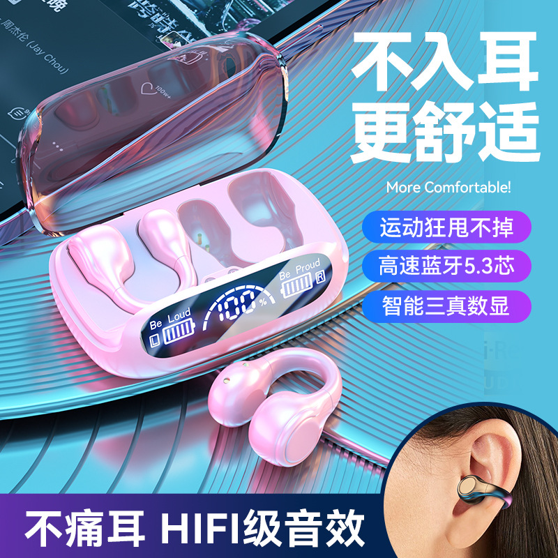 Transfronteriza nueva conducción ósea auricular Bluetooth inalámbrico pantalla digital clip de oído reducción de ruido ultra-larga espera 5,3 Bluetooth modelo privado