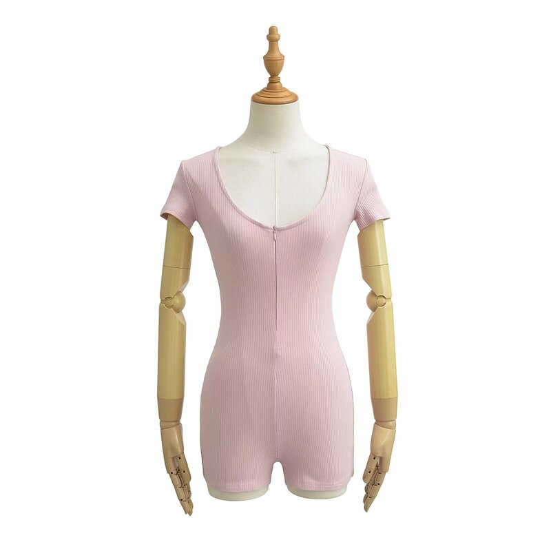 American Style Hot Girl Summer Slim-fit V-neck Half-zip Long Sleeve Jumpsuit Shorts Spring Tight Sport Jumpsuit T-shirt