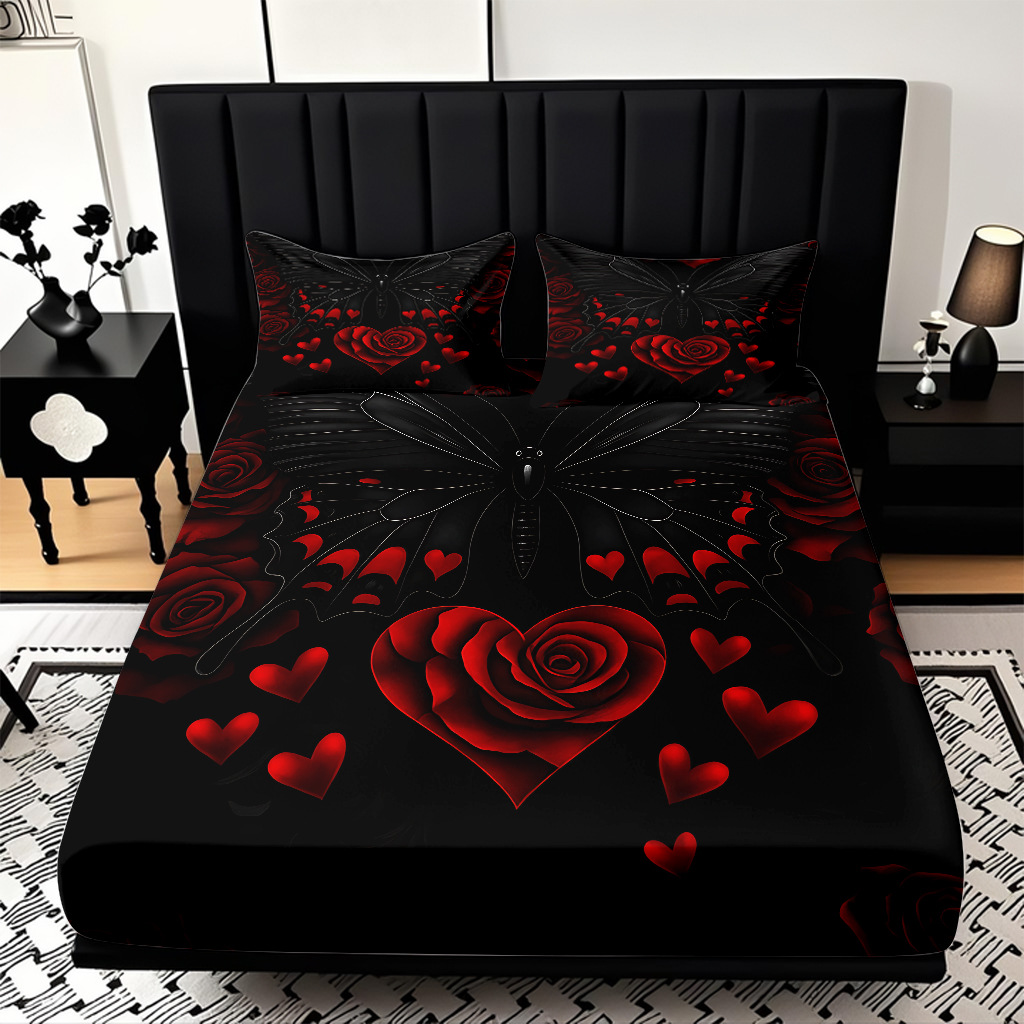 TEMU / JIT Transfronterizo para la serie de mariposas multicolores 3D impresión digital cama cama almohada kit de diseño se puede fijar