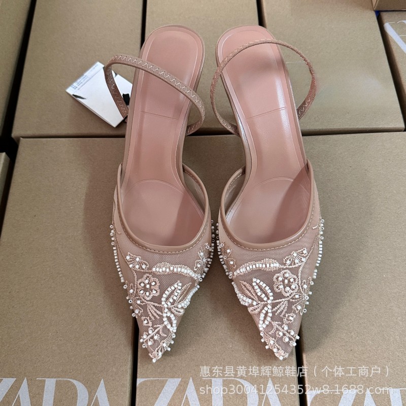 Apricot embroidered high heels