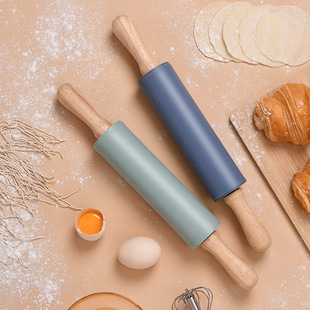 Manufacturer Wholesale Silicone Rolling Pin Food-Grade Baking Rolling Pin Wooden Handle Design Kneading Stick Simple Design