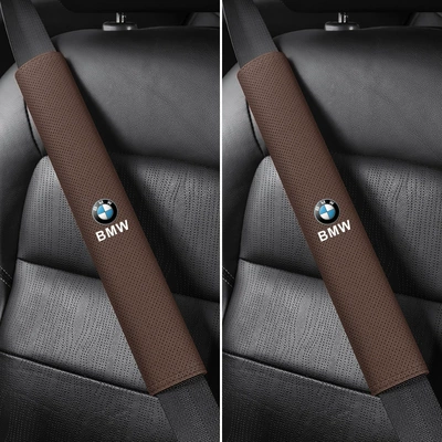 Suitable for BMW 3 Series 5 Seat belt shoulder pad - bmw-round-label-38cm-suede-pair-of-mocha-brown-shoulder-pads