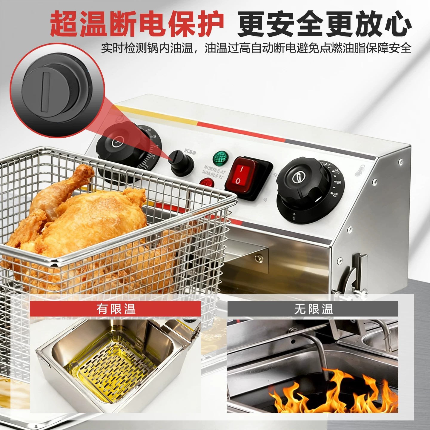Freidora de alta capacidad comercial de un solo cilindro y doble freidora de papas fritas fritas de pollo frito de cadena frita de temperatura constante equipo de freidora eléctrica