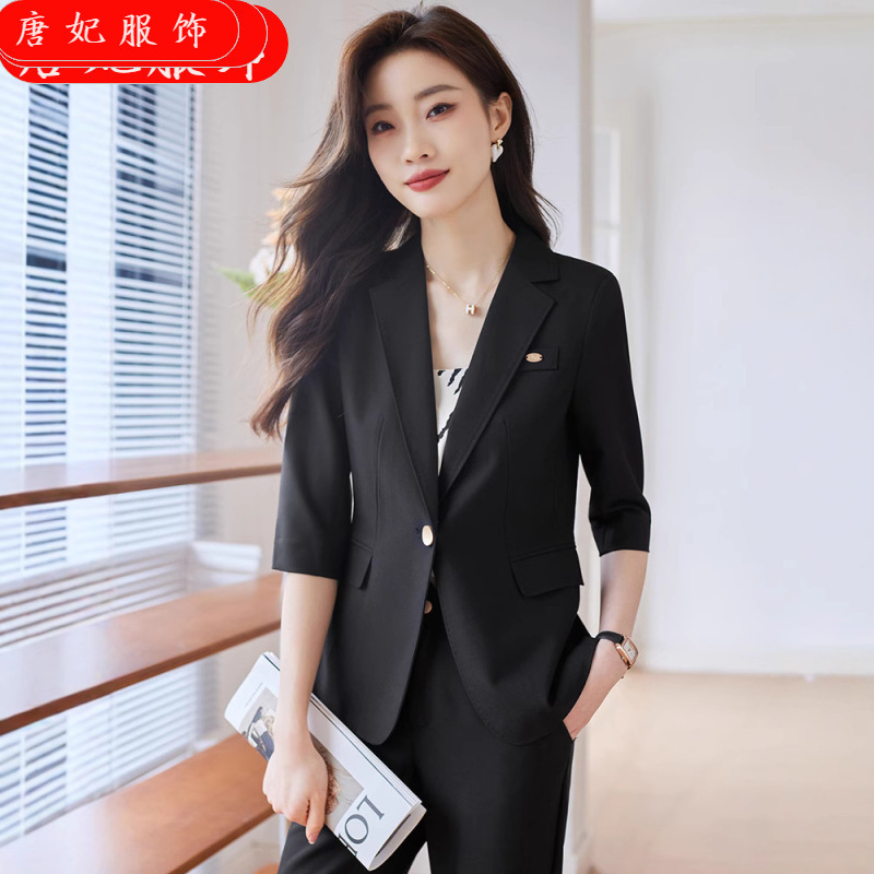 Professional Suit suit Women's Seven-point Sleeve Middle Sleeve Spring and Autumn New Arrival Alegant Elegant Goddess Style Fashion Work Clothes