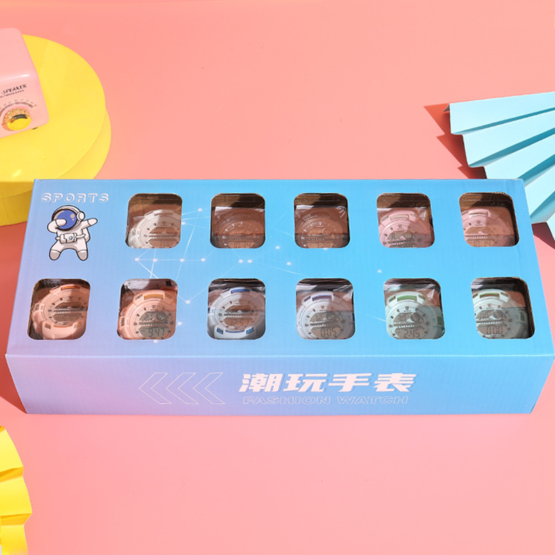 609 reloj de estudiante en caja azul transparente independiente masculino y femenino estudiante de secundaria deportes Reloj electrónico unicornio de aspecto alto