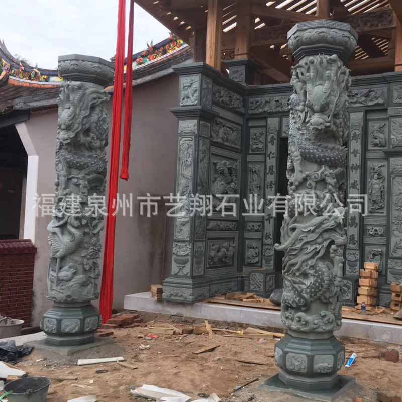 厂家供应 寺庙青石龙柱摆放 石八仙过海浮雕 双龙石雕龙柱