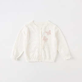 儿童针织开衫春夏季女童薄款空调衫蝴蝶装饰外搭女宝宝开衫小外套