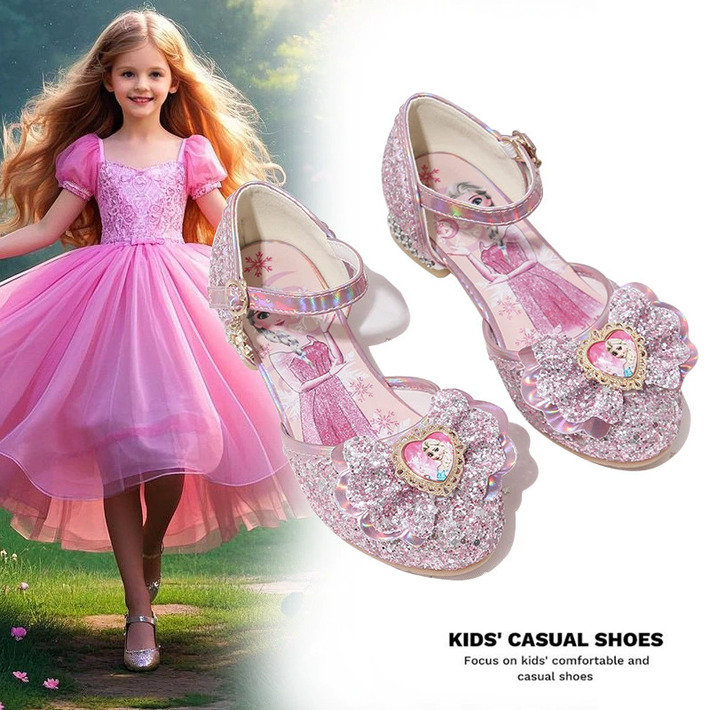 Летние туфли в корейском стиле 2025 года, новые, на высоком каблуке, для девочек постарше, туфли принцессы, школьные кожаные туфли, закрытые босоножки 
