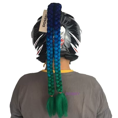 Colorful Double Thick Ponytail | Motosiklet dəbilqələri - blue-and-green-stitching