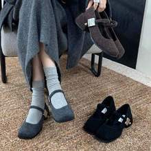 复古气质时尚小个子粗跟玛丽珍毛毛鞋2025冬季新款百搭方头单鞋女