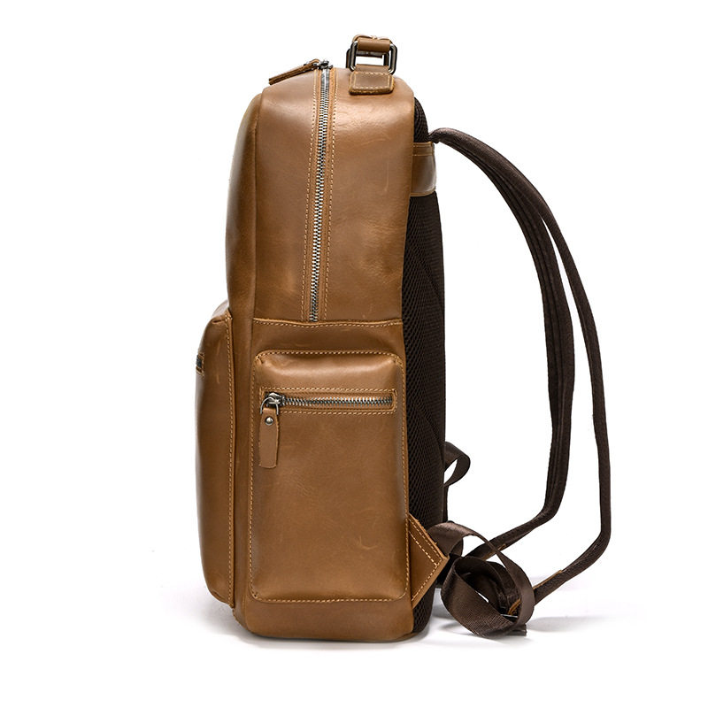 Ba lô da bò thật phong cách retro, đựng vừa laptop 14 inch, dung tích 20L — Màu nâu