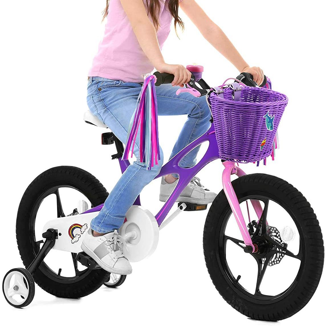 Canasta de bicicleta de ratán para niños púrpura adecuada para canasta de ratán de 14 pulgadas y 16 pulgadas scooter de equilibrio al aire libre
