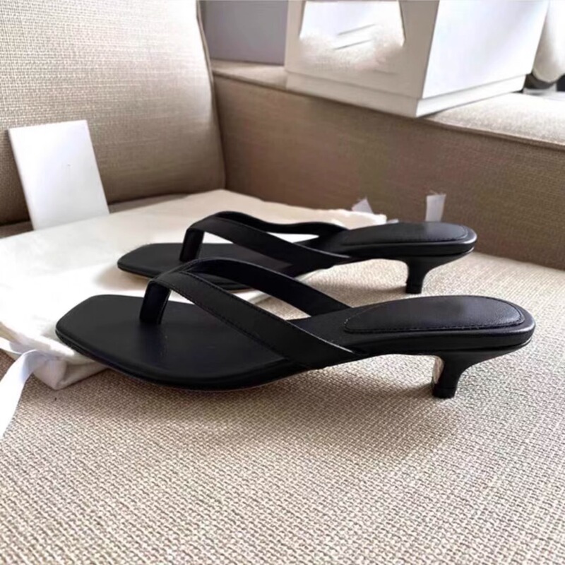 Sheepskin Version ~ Retro Genuine Leather Flip-Flops High-heeled Slippers Women's Summer New Cat-heeled Simple Square-heeled Slippers Sheepskin Version ~ Retro Genuine Leather Flip-Flops High-heeled Slippers Women's Summer New Cat-heeled Simple Square-heeled Slippers