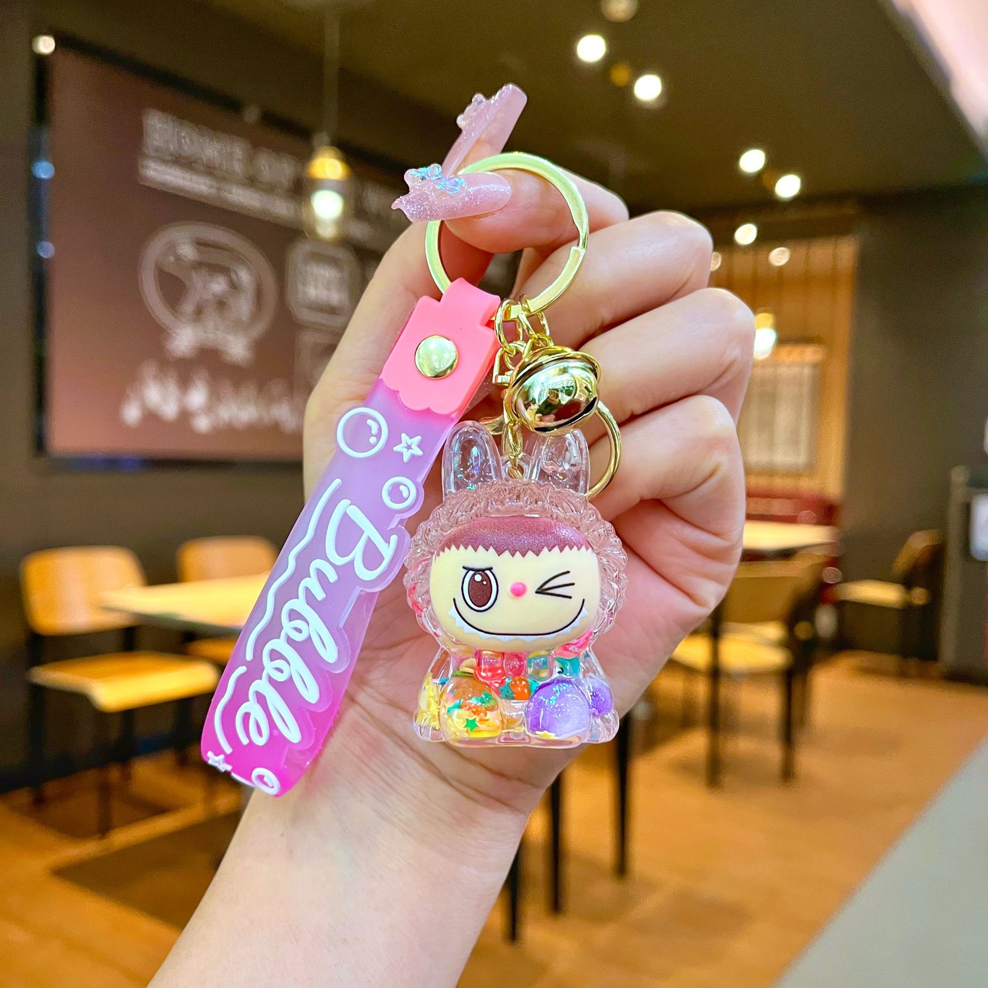 Red red acrílico tela pequeña arena flotante llavero lindo muñeca caja ciega adornos bolsos colgantes regalo llavero