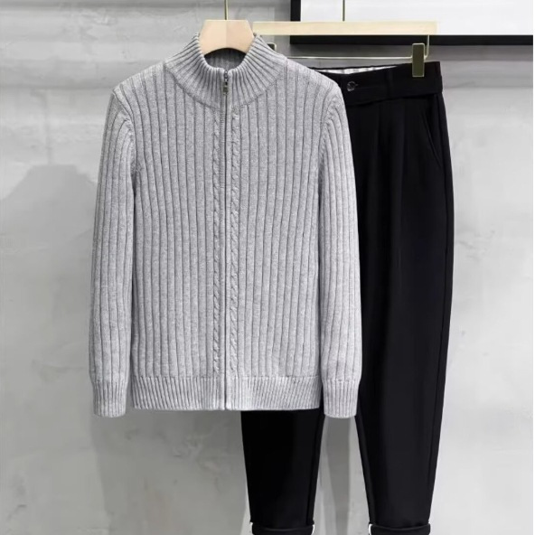 Autumn and Winter New Thickened Men's Sweater, Winter Spring Autumn Zip-Up Knit Jacket, Trendy Thick Outerwear for Men