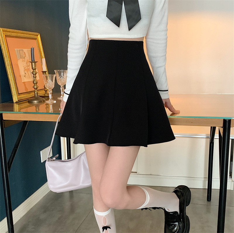 Summer New Arrival Short Skirt A- Shaped Tutu Skirt Anti-Dressing Elasticated High Waist Skirt Pure Black Umbrella Skirt Showing Long and Thin Legs Summer New Arrival Short Skirt A- Shaped Tutu Skirt Anti-Dressing Elasticated High Waist Skirt Pure Black Umbrella Skirt Showing Long and Thin Legs