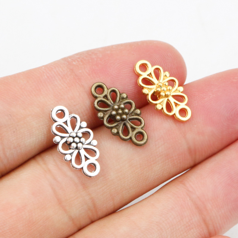合金花朵双吊吊坠 DIY饰品配件手工项链手链挂件 16x8mm 0.7g