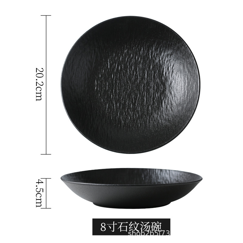 Matte black-8 inch stone pattern deep bowl