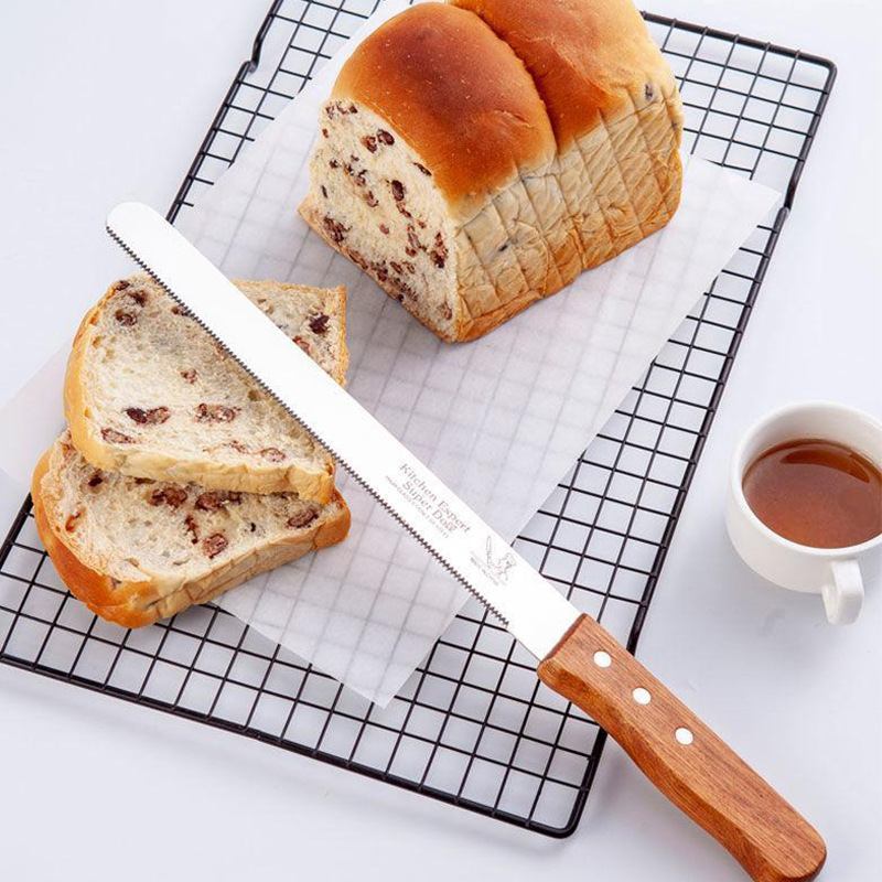 Punto transfronterizo Cuchillo de pan de acero inoxidable Cuchillo de pastel con mango de madera Herramientas para hornear 8 pulgadas 10 pulgadas 12 pulgadas Cuchillo dentado de 14 pulgadas