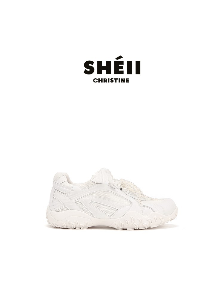 [Suiyin] 2025 nueva base de media luna original ~ encaje con perlas de alta casual Gump zapatos de entrenamiento de mujeres