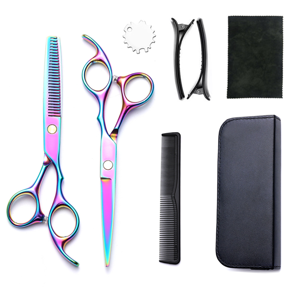 Corte de pelo tijeras transfronterizas amazonas color tijeras de dientes planas cortadas delgadas frange tijeras divisorias fábrica de tijeras al por mayor set de tijeras de peluquería