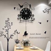 夜光钟表挂钟客厅个性创意简约静音卧室家用大气现代时尚小鸟时钟