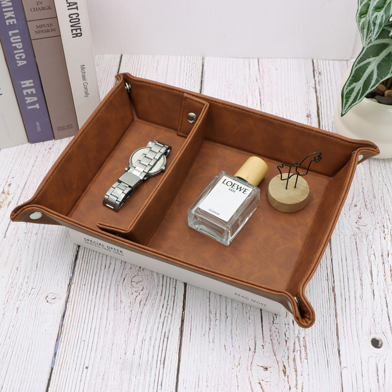 Manufacturer's Ready-Made Foldable Leather Partition Tray Entry Entrance Key Storage Tray Desktop Remote Control Storage Box