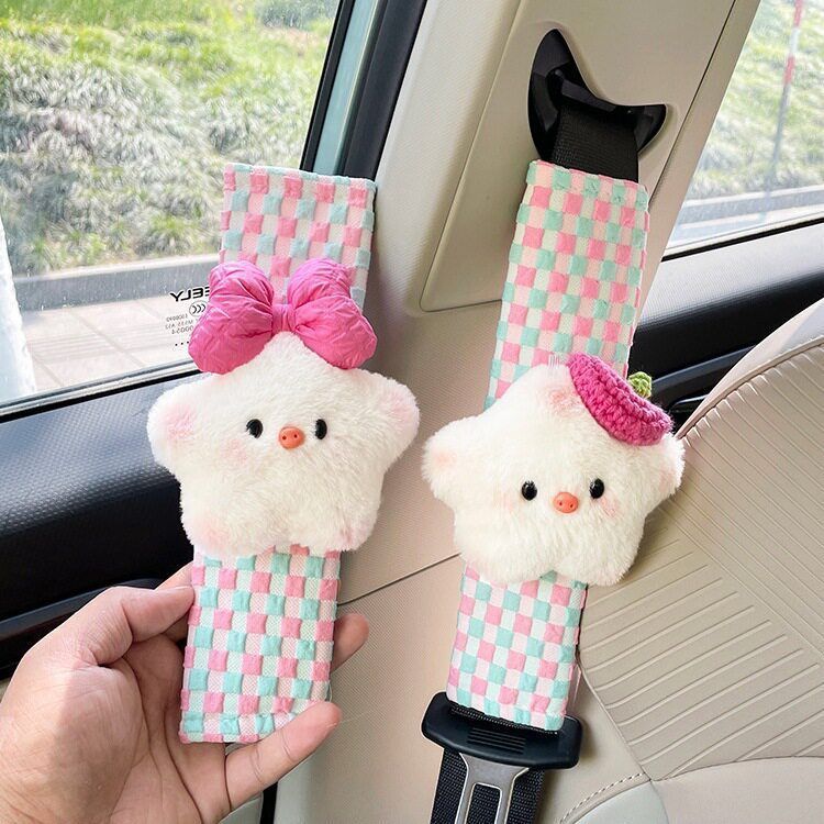 Cute Car Seatbelt Shoulder Pads, Creative Car Seatbelt Anti-Neck-Strangling Protective Covers, Car Interior Accessories for Girls