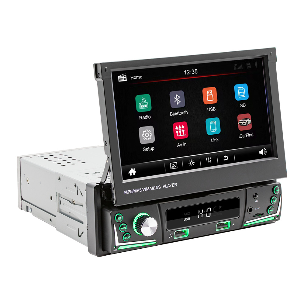 Procesamiento personalizado de 7 pulgadas de un solo husillo pantalla retráctil MP5 reproductor carplay coche Bluetooth radio del coche