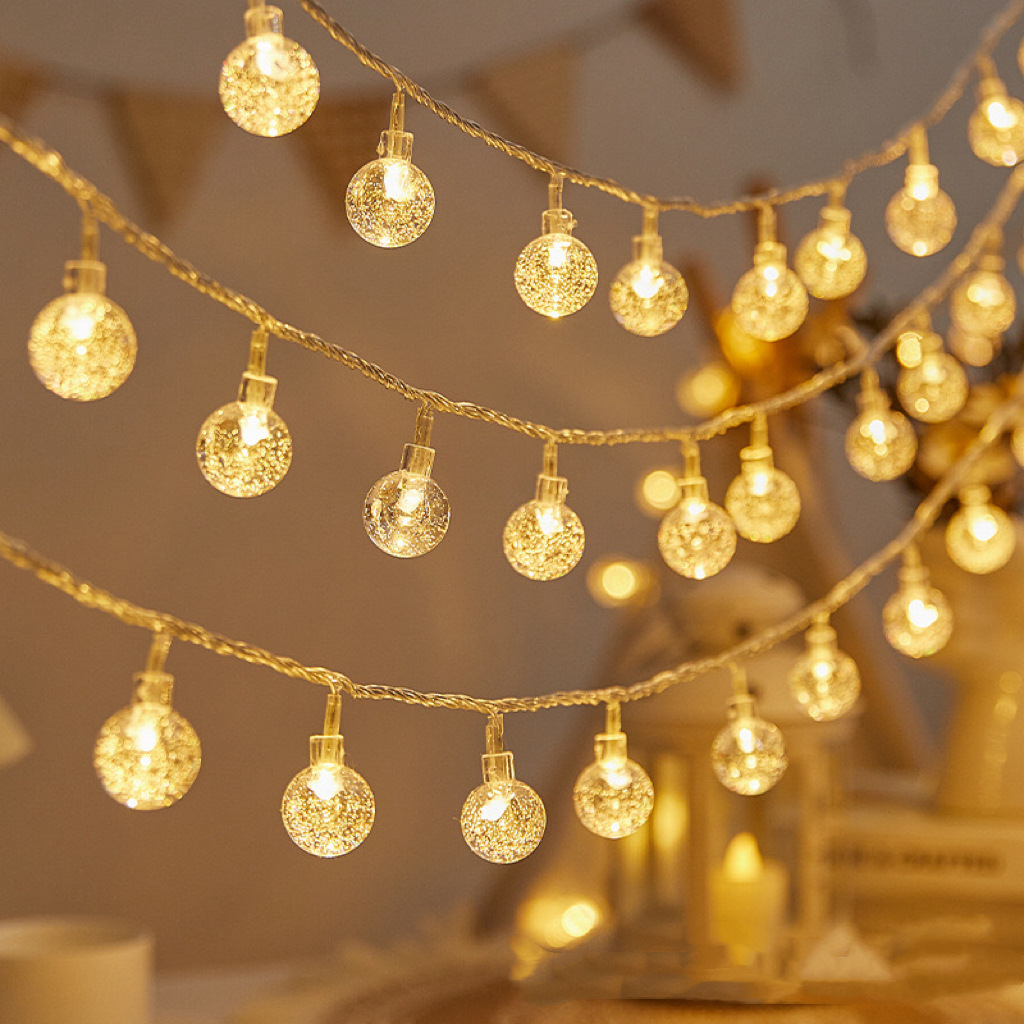 Venta al por mayor LED burbuja bola luz cadena festival boda decoración cadena luz solar gypsophila decoración de Navidad al aire libre