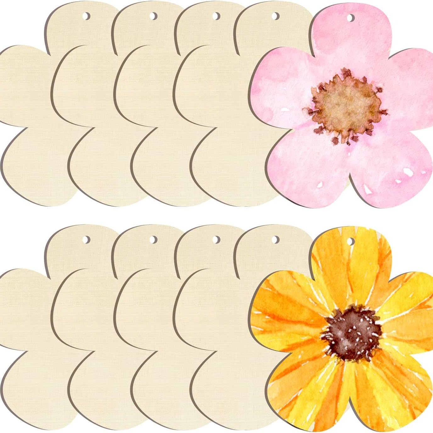 Unfinished wooden ornaments painted flowers and wood DIY blank round wooden plate decorations for crafts hanging ornaments