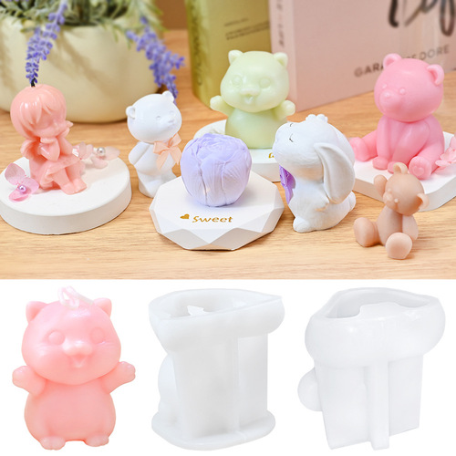 DIY Little Panda Epoxy Mold, Fragrant Bunny Table Coaster, Car-Mounted Aroma Decor, and Plaster/Candle Mold