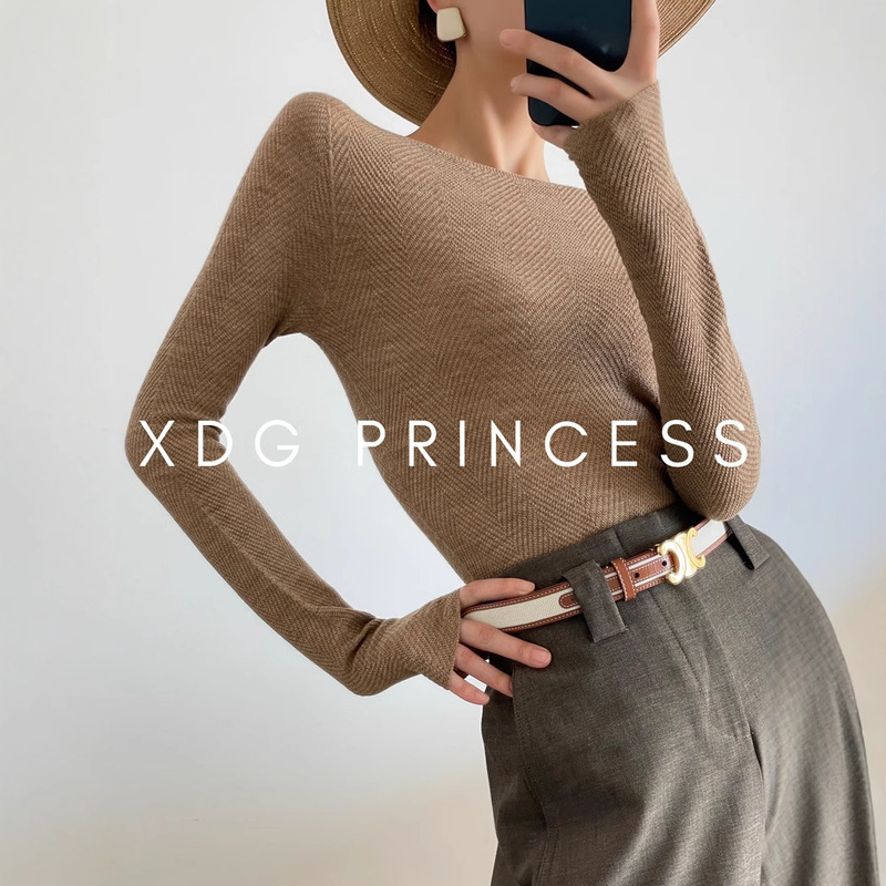 Shanghai Dan Nong Flagship Store/26 Autumn/Winter New Island Fine Wool Water Ripple Knit Sweater Base Shirt for Women Autumn/Winter
