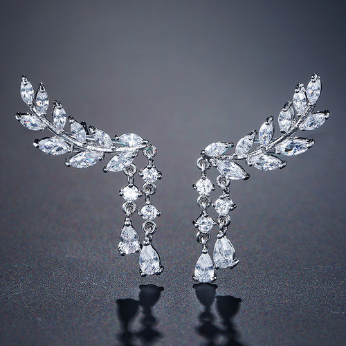 RAKOL Korean exquisite fashion long leaf tassel earrings with niche luxury feel, diamond earrings for the bride
