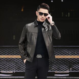 Haining Genuine Leather Top Layer Cowhide Leather Men's Coat Oil Wax Calfskin Leather Jacket Spring and Autumn Thin Biker Suit