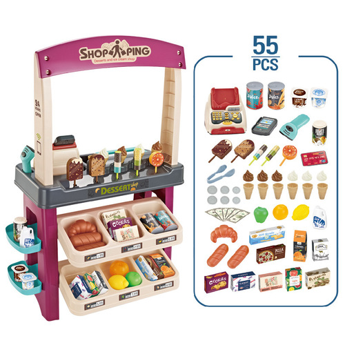 Cross-border children's simulation ice cream ice cream shopping supermarket counter scanning and swiping card cashier combination play house toy