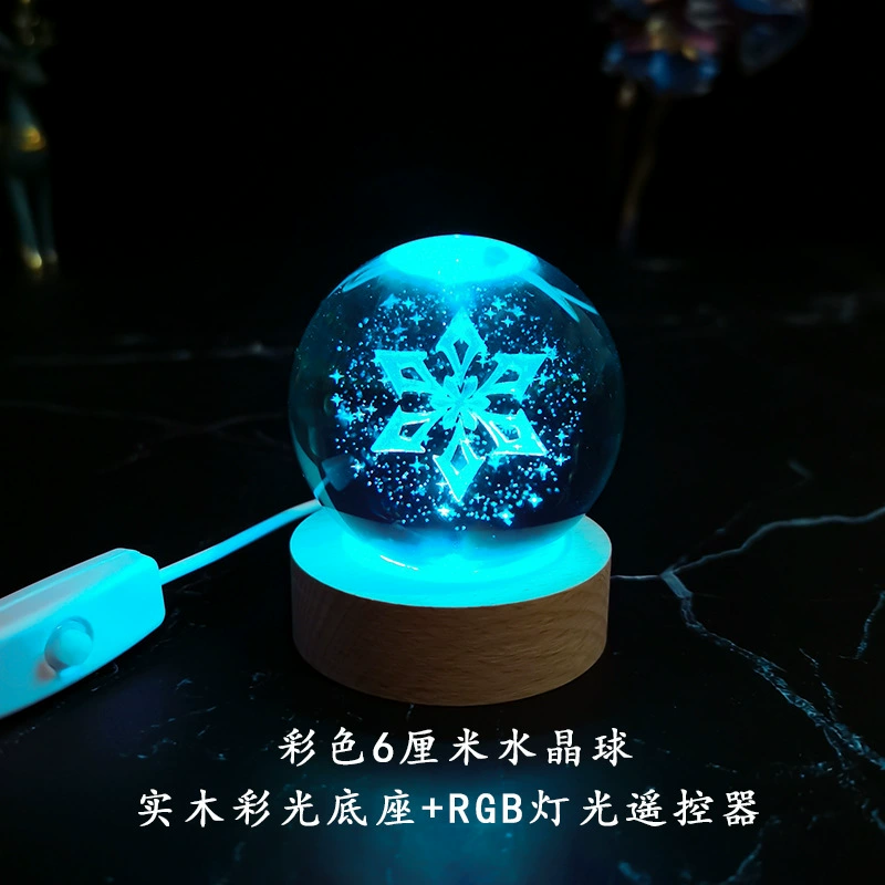 Ночная лампа кристальный шар (Genshin Impact), 3D-гравировка семи стихий, LED или деревянная подставка