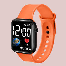 跨境爆款 方块地球形LED电子表单孔表带简 约时尚手表现货批发