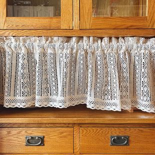 Blue Autumn Embroidery American-Style Hooked Flower Vintage Cotton Short Curtain Coffee Curtain Kitchen Small Curtain No-Drill Half Curtain Curtain Header
