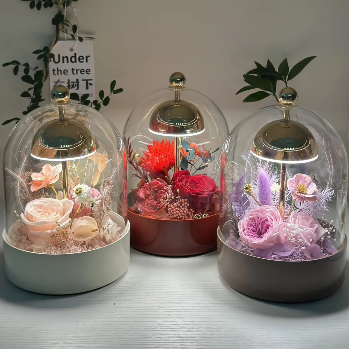 Yunnan al por mayor campana de viento eterna flor de vidrio lámpara de escritorio caja de regalo adornos lámparas de noche dormitorio regalo cálido