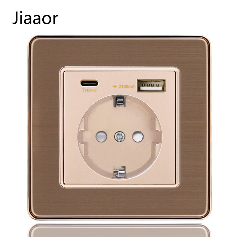 16A European-style charging socket panel with USB+Type C ports, German European standard panel, surface-mounted, cross-border supply source